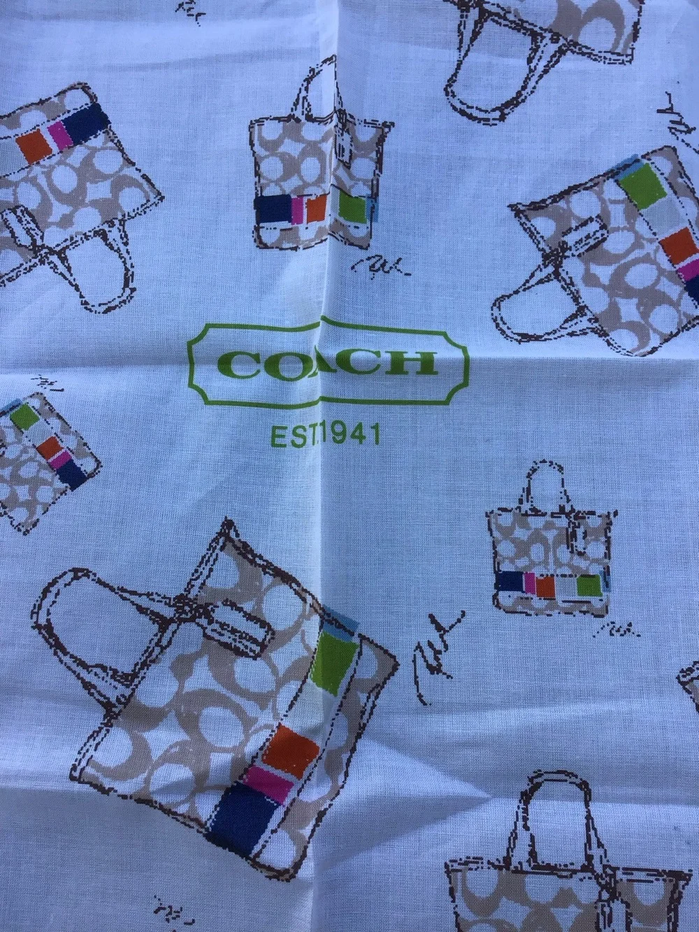 Coach White Square Scarf Ponytail Wrap Handkerchief Scarf New